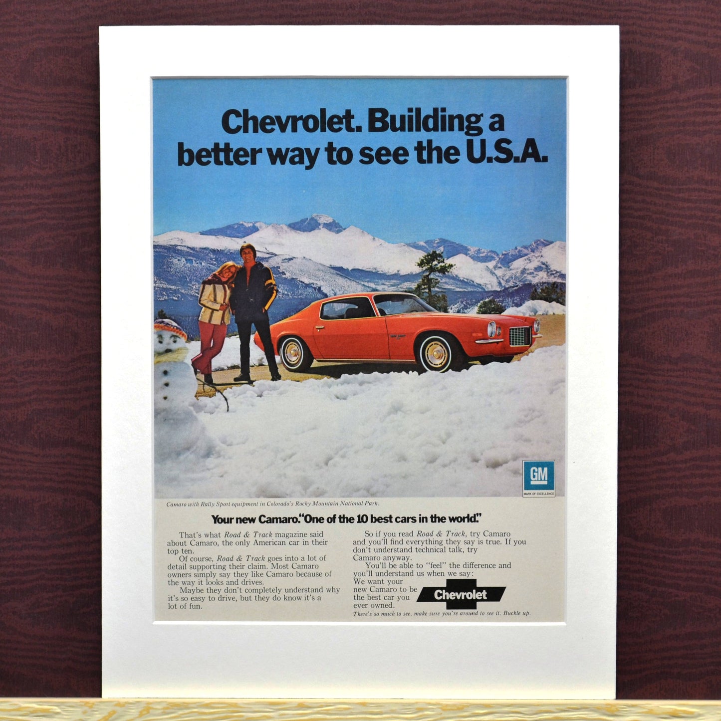 1972 Chevrolet Camaro classic car automotive print ad. | Framed nostalgic wall art