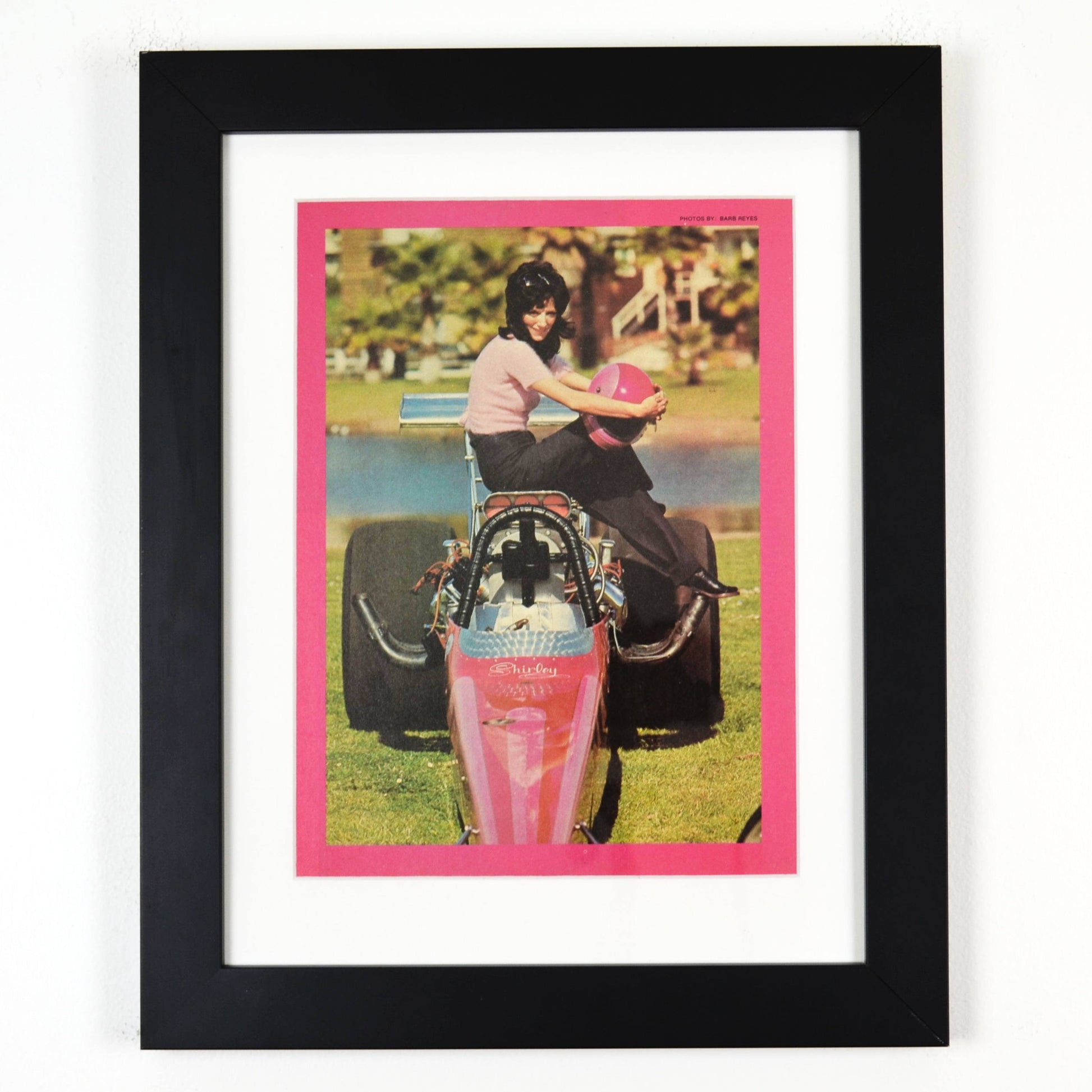 Framed Shirley Muldowney drag racing print