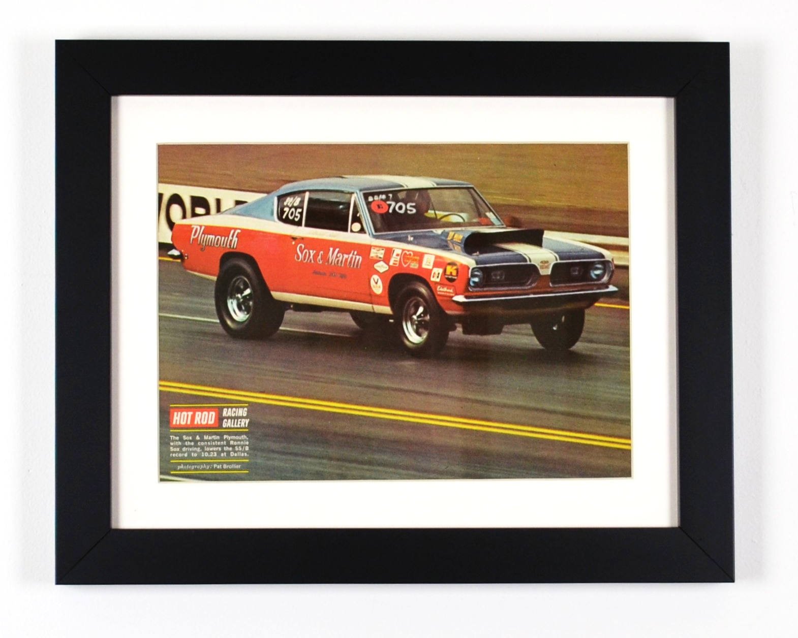 Sox and Martin NHRA Barracuda pro stock race car print framed