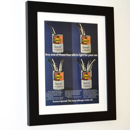 Sunoco oil nostalgic print advertisement, side view, framed