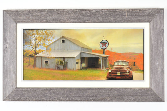 Vintage Truck and Texaco Station Country Art Print, framed