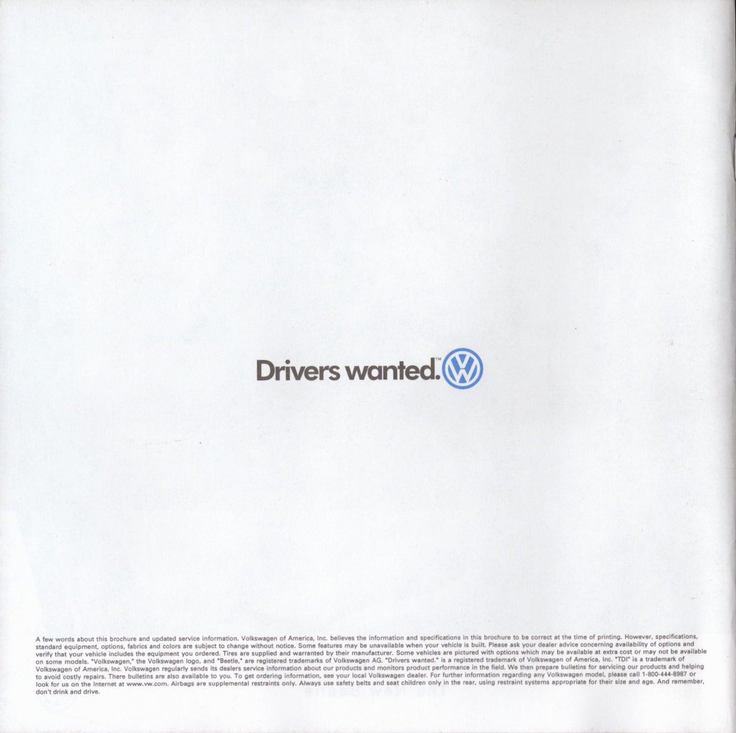 Volkswagen advertisement for drivers wanted on a white background