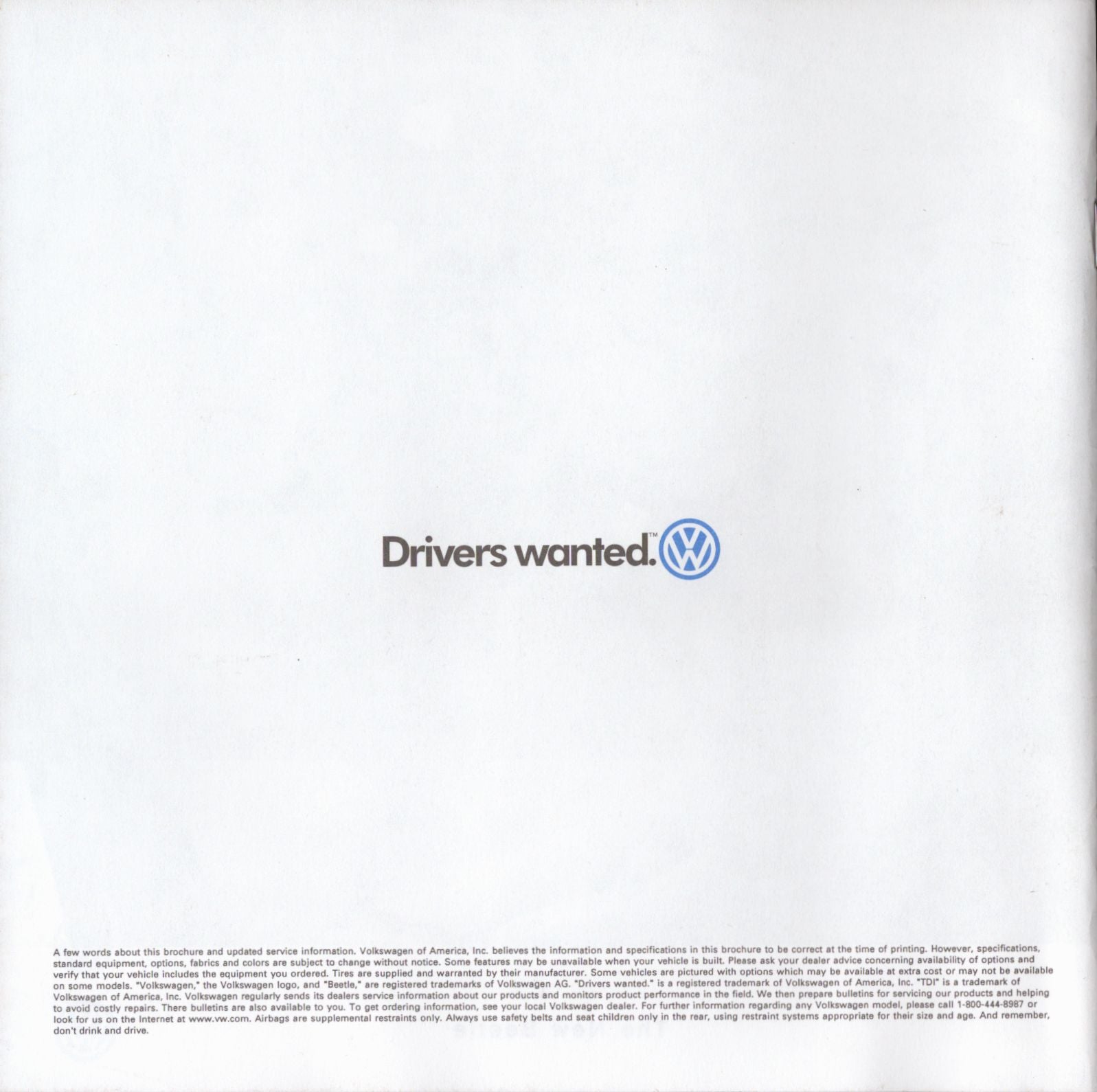 Volkswagen advertisement for drivers wanted on a white background