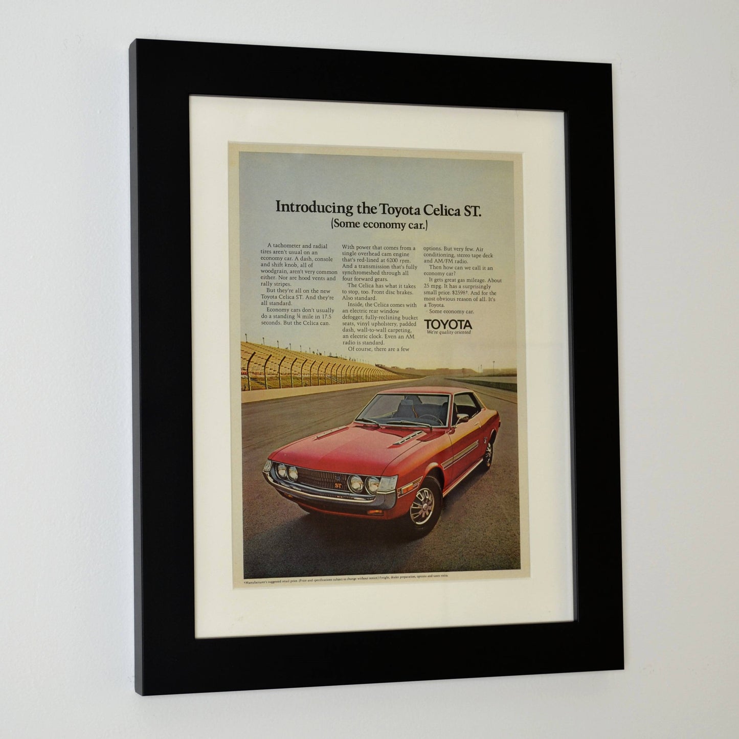 1972 Toyota Celica ST classic car retro wall art, Framed vintage automotive print ad