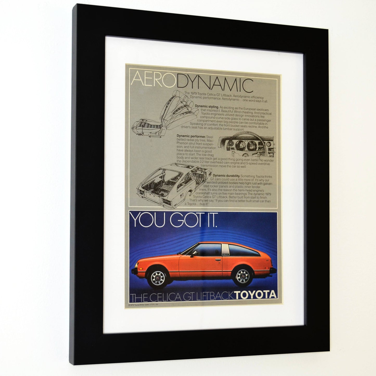 1978 Toyota Celica GT classic car retro wall art, Framed vintage automotive print ad