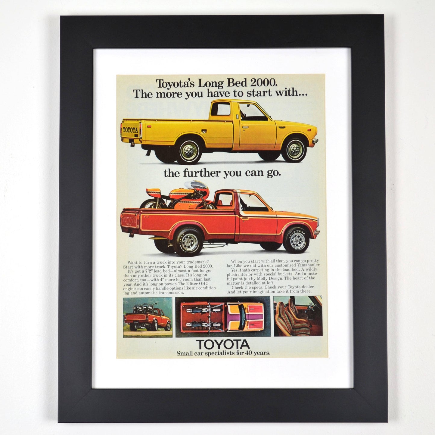 Framed 1974 Toyota Long Bed Truck Ad