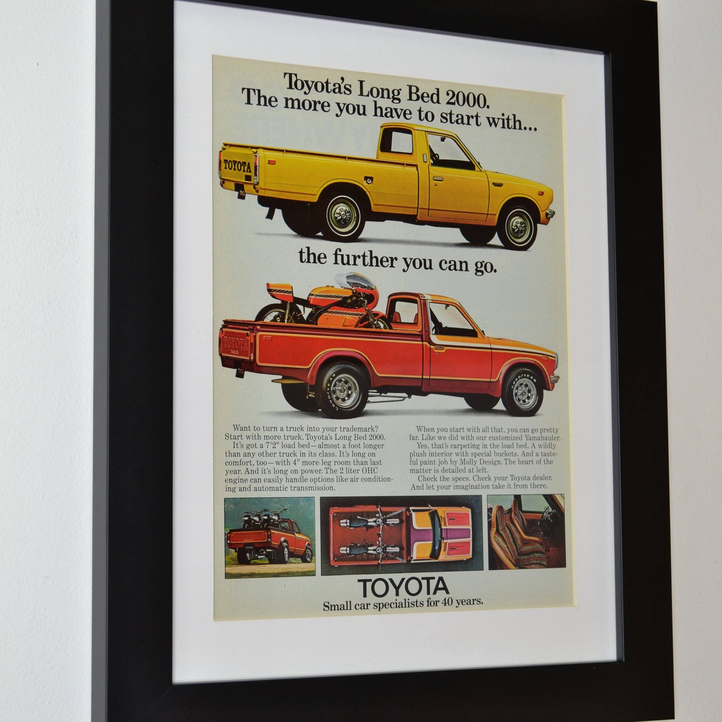 Framed 1974 Toyota Long Bed Truck Ad side view