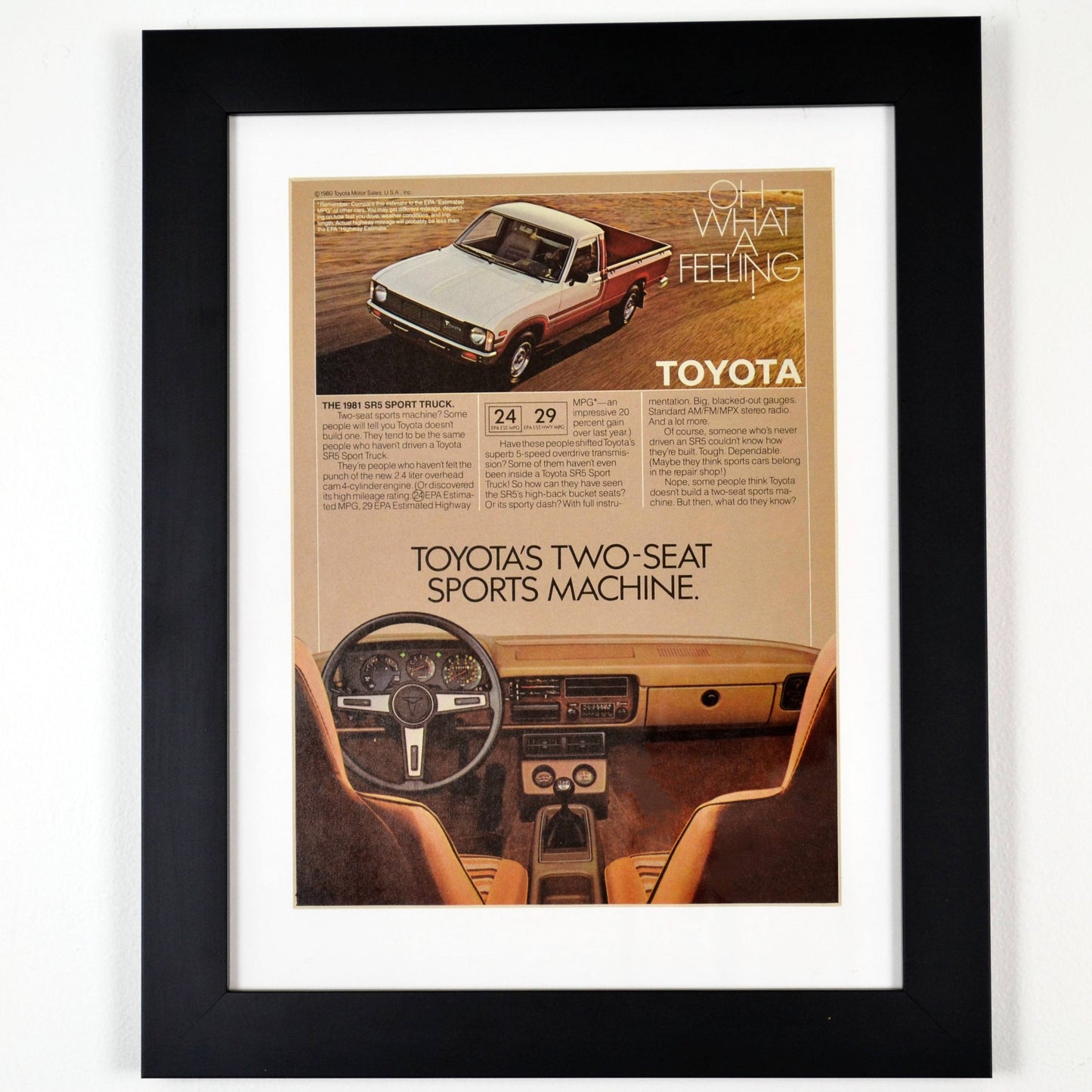 1981 Toyota SR5 sport pick up truck print ad, framed