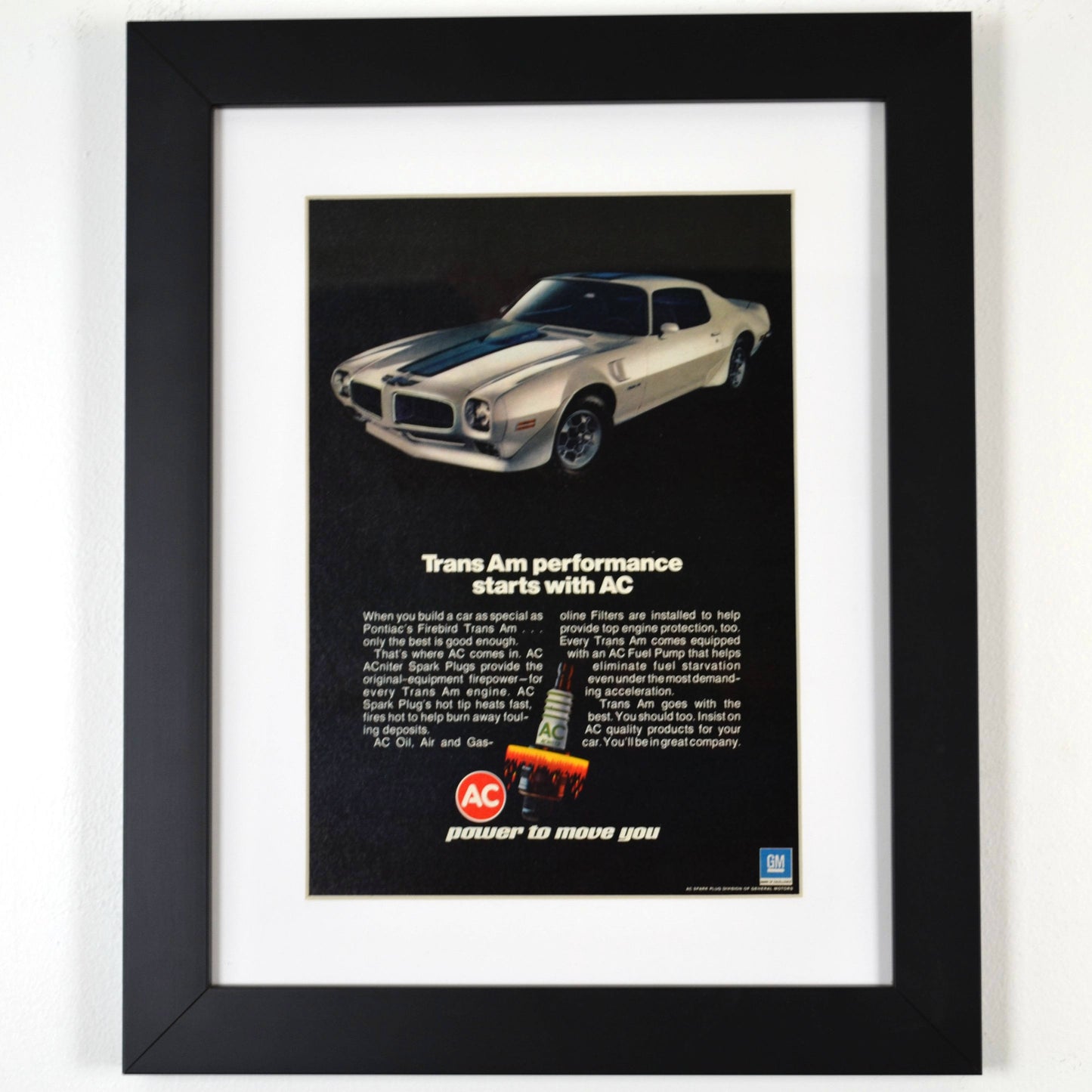 A Match Made in Power: Framed 1972 Pontiac Trans-Am & AC Spark Plugs Ad