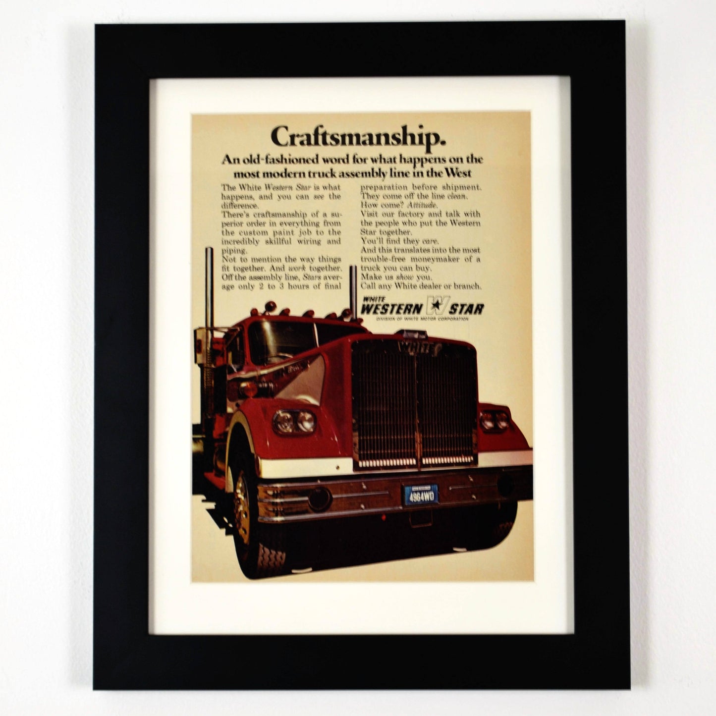 White Western Star Truck print Ad, framed