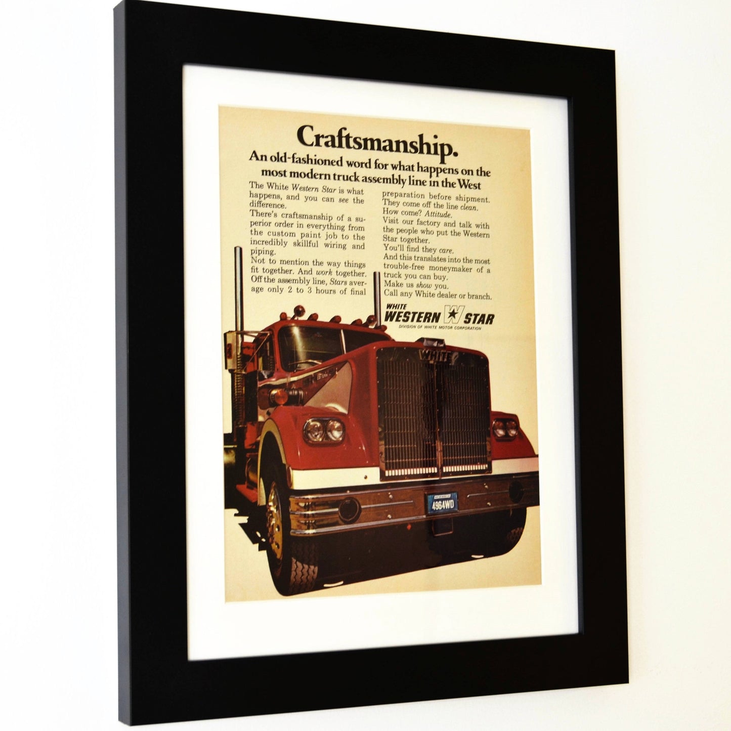 White Western Star Truck print Ad, side view, framed