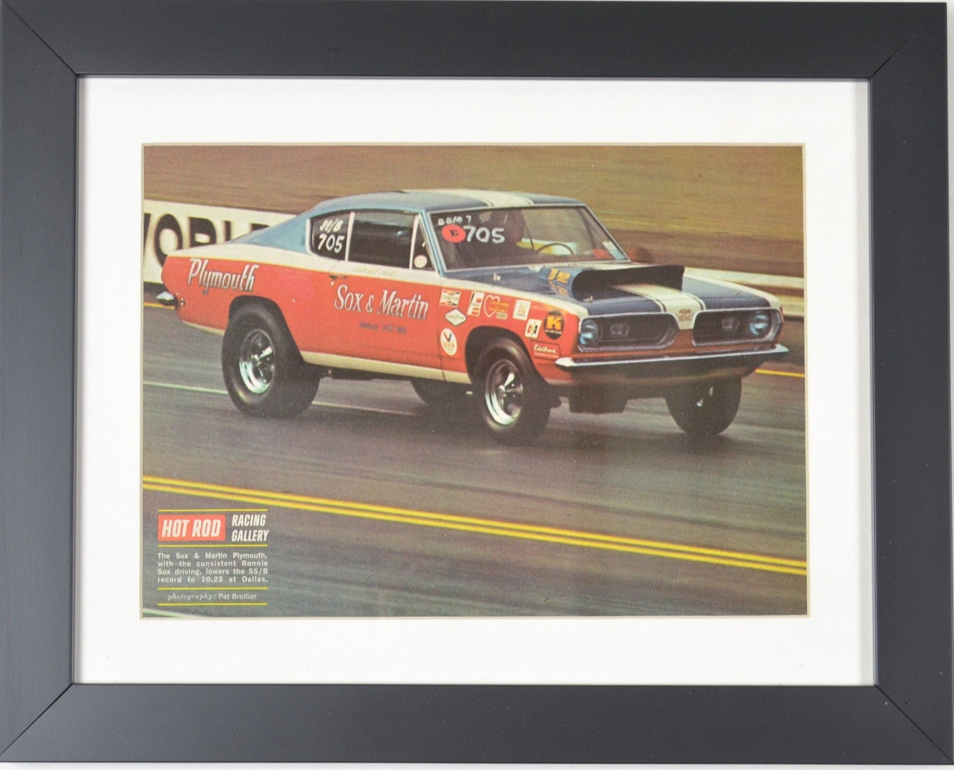 Own a Piece of Mopar Magic: Framed NHRA Sox & Martin Barracuda Art