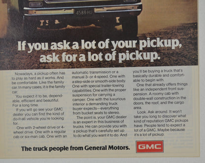 GMC square body pick up truck print ad