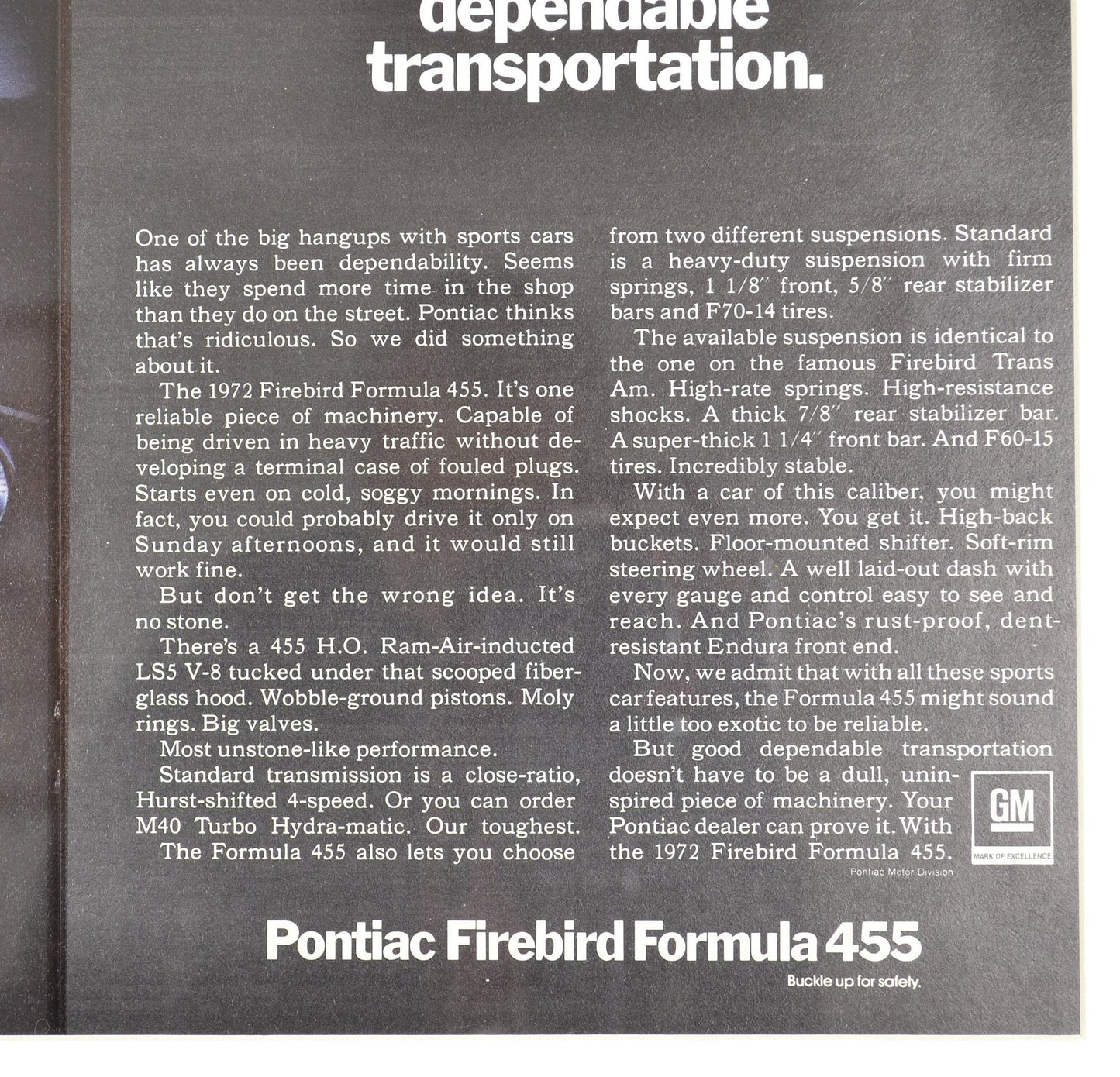 1972 Pontiac Firebird Formula 455 Vintage Ad – Framed Wall Art for Car Lovers