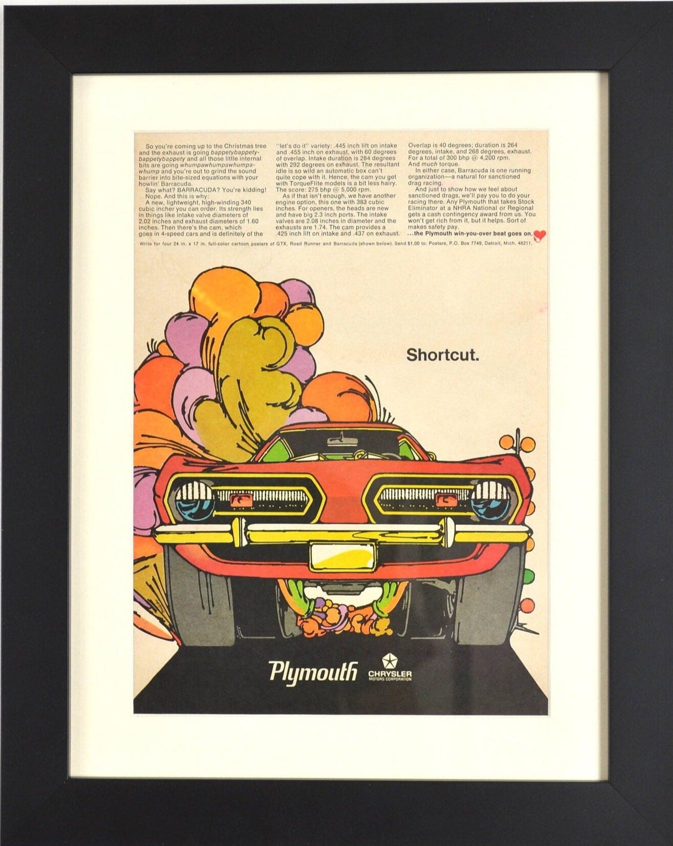 Plymouth Barracuda vintage NHRA drag racing print, framed