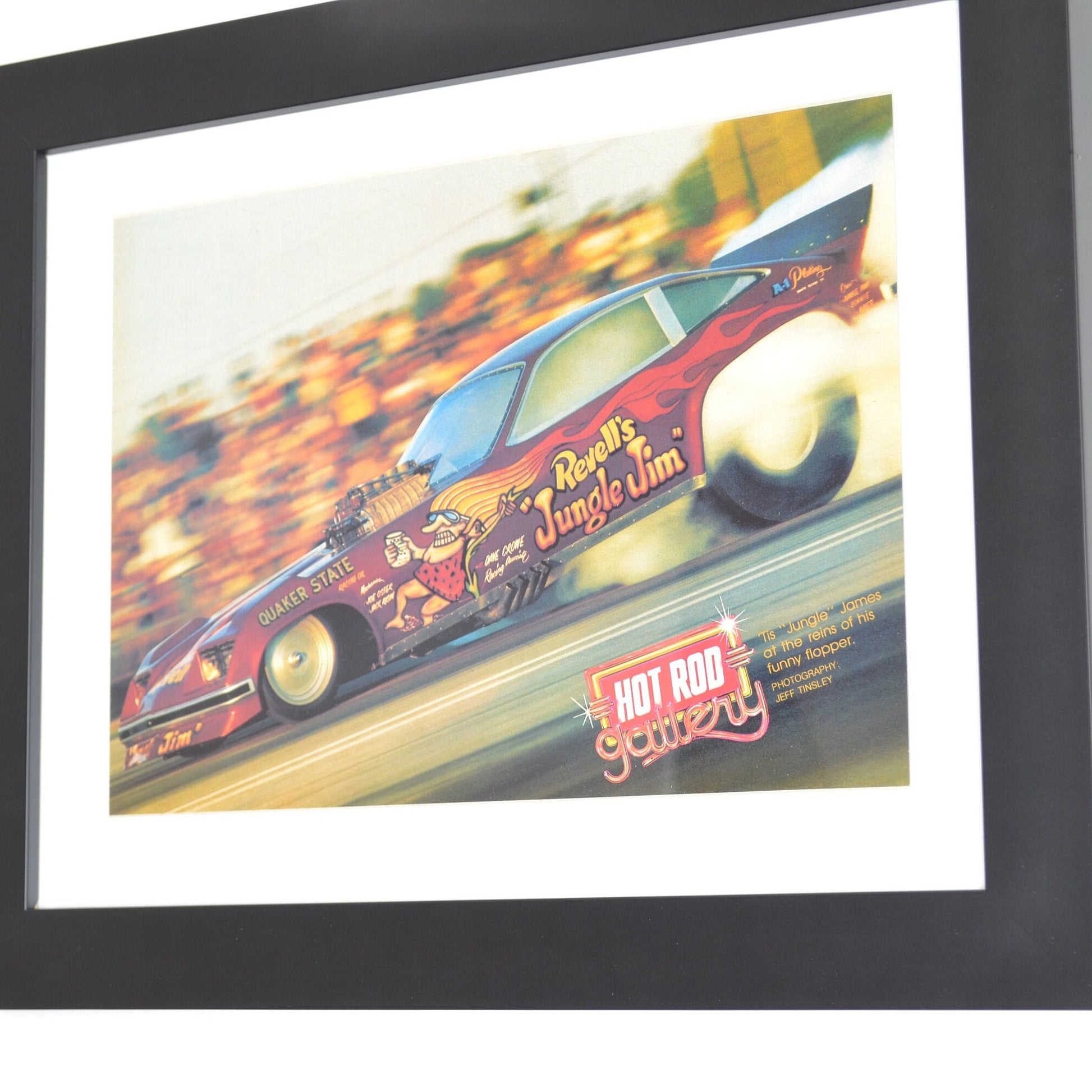 NHRA drag racing print, Jungle Jim Monza framed wall art, side view