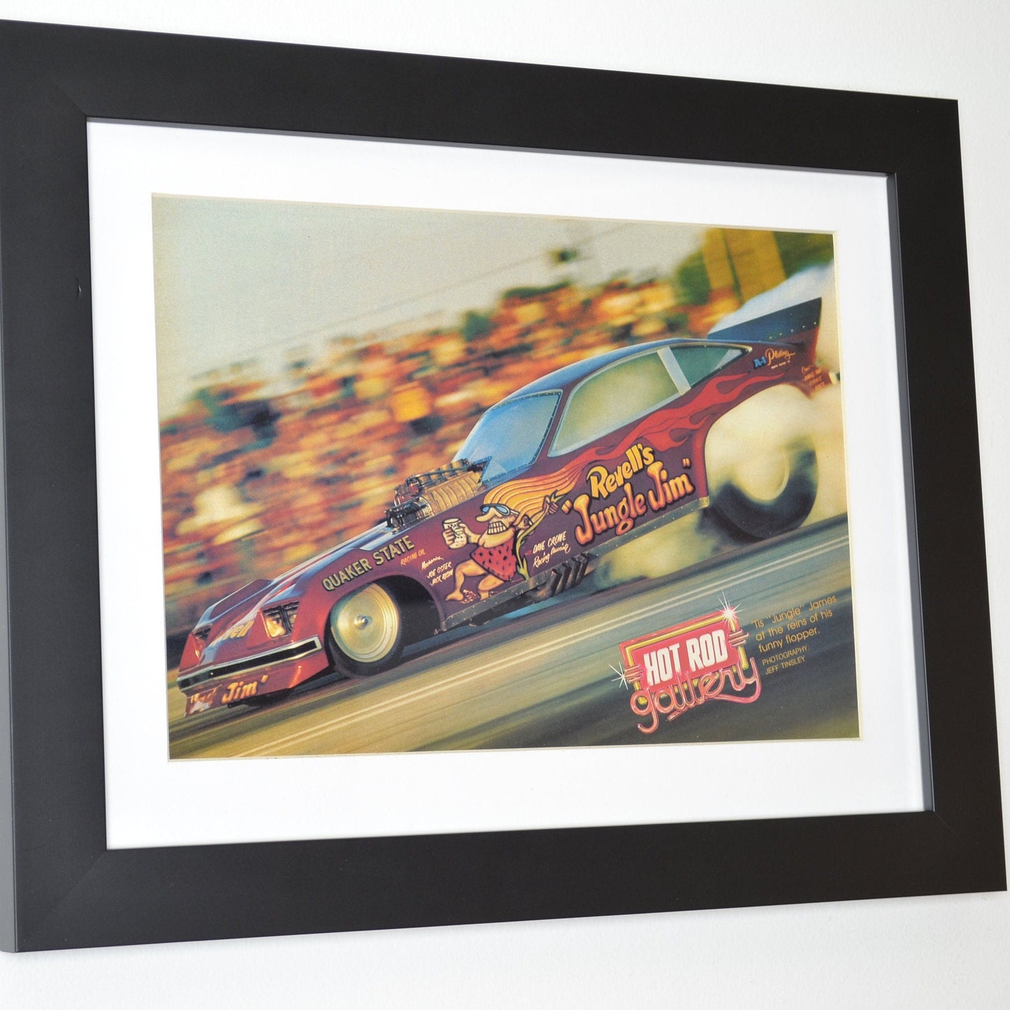 NHRA drag racing print, Jungle Jim Monza framed wall art, side view, framed