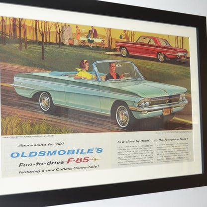 Oldsmobile Cutlass convertible classic car wall art, side view, framed