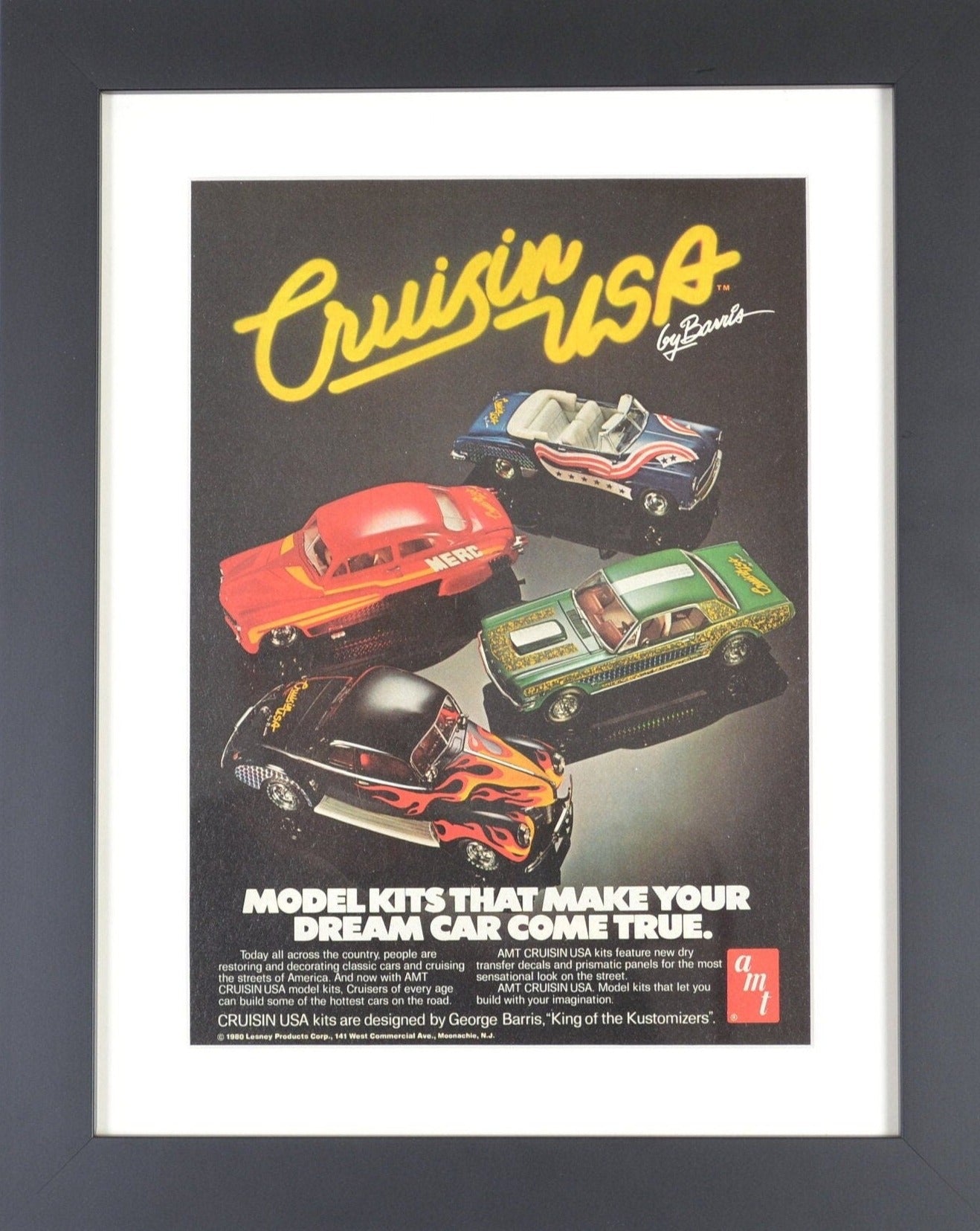 vintage hot rod cars automobilia print, framed