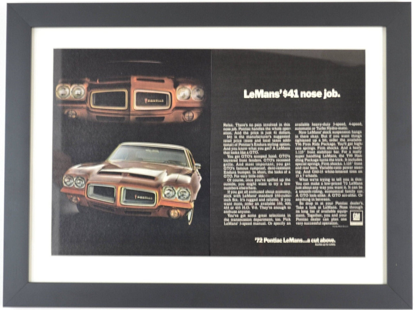 Pontiac Lemans GTO classic car wall art, framed