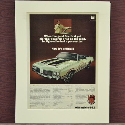 1970 Oldsmobile cutlass 442 Indy pace car convertible print ad 1