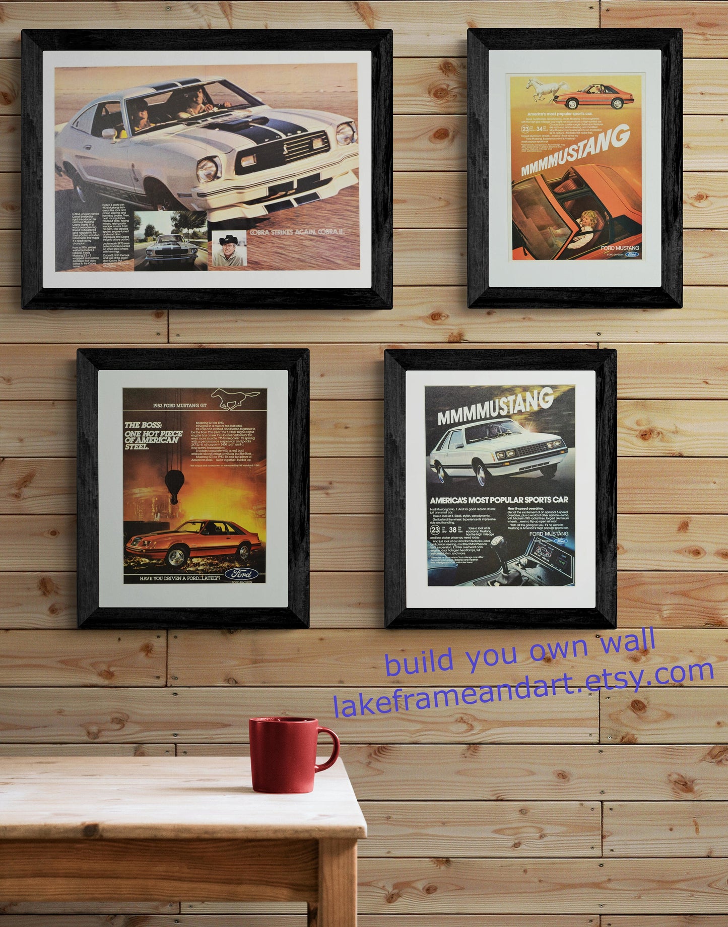 1973 Ford Mustang classic car print ad, framed automotive wall art