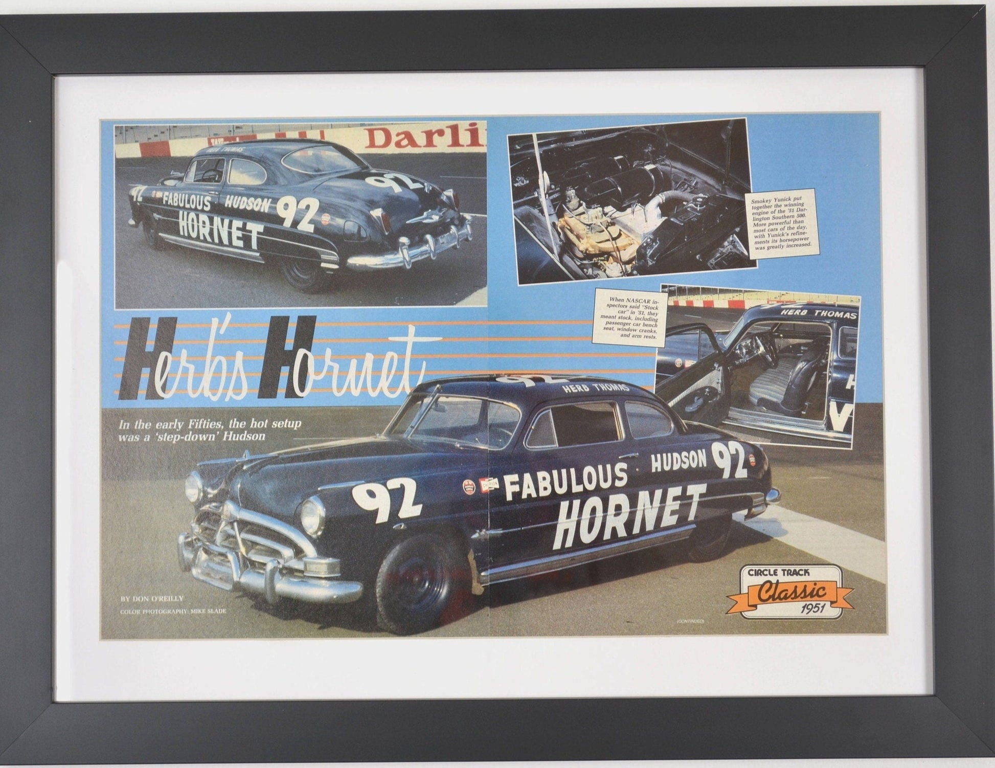 Vintage NASCAR race car wall art, Framed Hudson Hornet