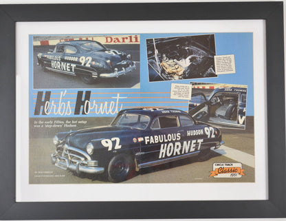 Vintage NASCAR race car wall art, Framed Hudson Hornet