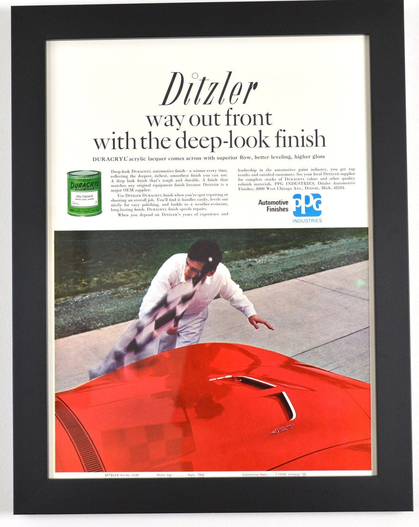 Vintage Ditzler PPG automotive paint poster ad, framed