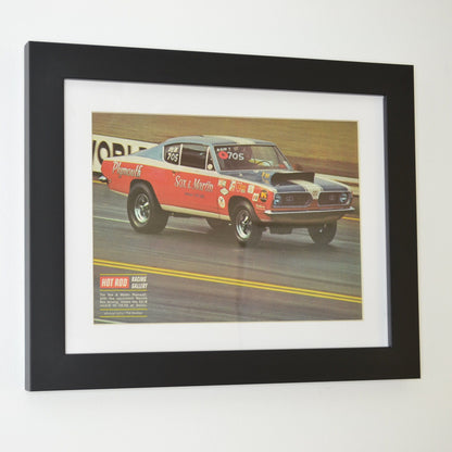 Own a Piece of Mopar Magic: Framed NHRA Sox & Martin Barracuda Art